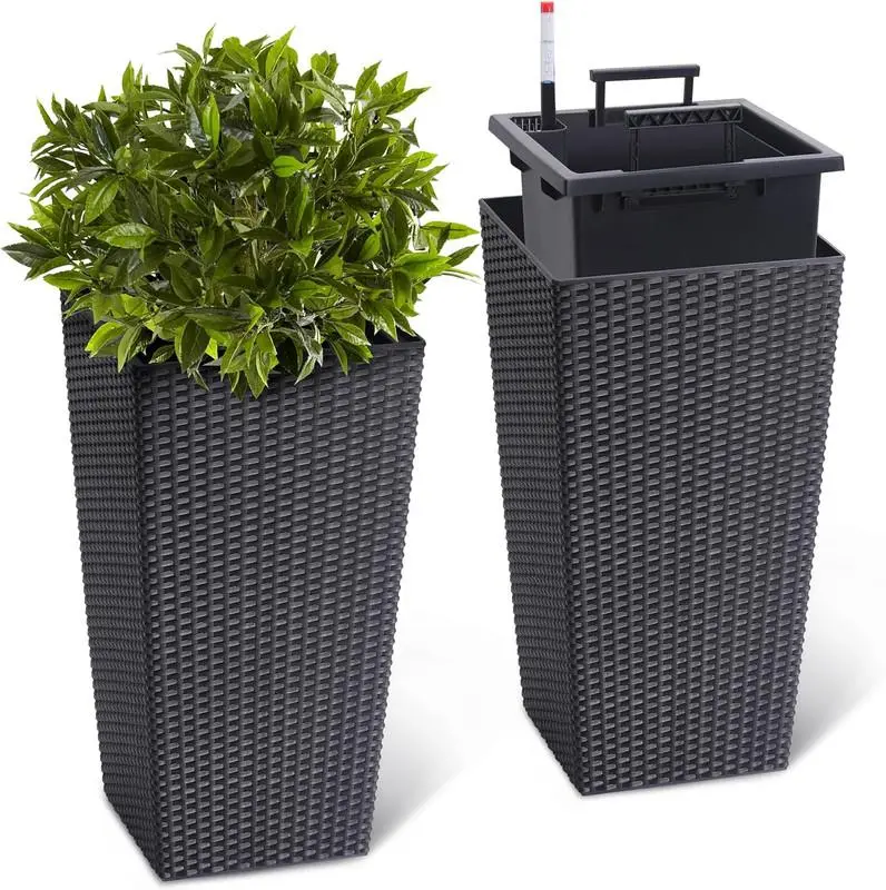 Gaomon 23" Tall Modern Plant Pot - Outdoor Furniture with Planting Baskets, Drainage Holes, Automatic Watering System, Convenient Water Inlet, Wheels, Weatherproof Durable Materials