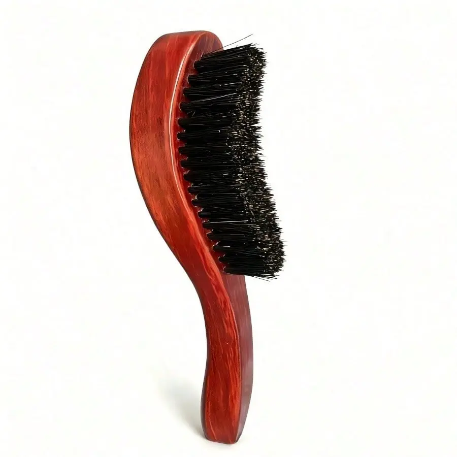 Men's Dual-Ended Boar Bristle Edge Brush & Comb - Wooden Handle Tool for Slick Back, Curly Hair, Detangling, Styling, Barber Salons, Shaving Accessories, Travel Size Use