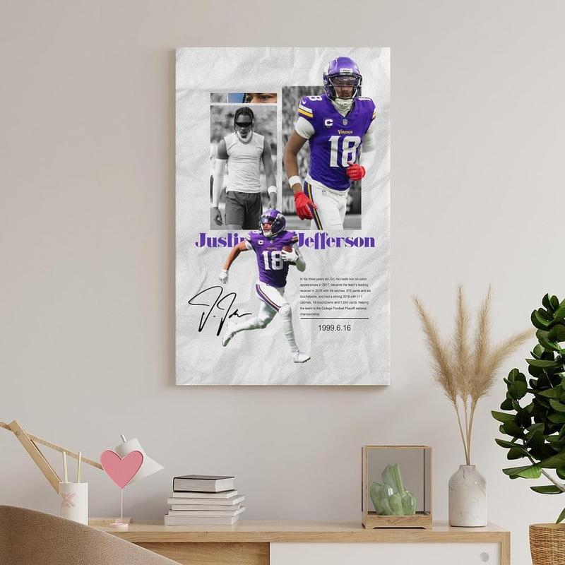 Justin Jefferson Poster American Football Sports Canvas Wall Art Teen Birthday Gifts Decor Canvas Painting Wall Art Poster for Bedroom Living Room Decor