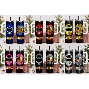 Power Rang3rs In Space 40oz Insulated Tumbler Collection - Choose Red, Blue, Black, Yellow, Pink, or Silver Ranger - Stainless Steel Travel Mug Featuring Classic Helmet Art, Comfort Handle & Reusable Straw