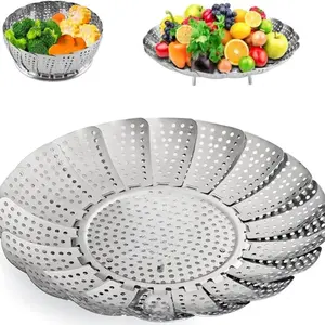 Premium Quality Stainless Steel Steamer Basket for Cooking Vegetables & Fruits Expandable to Fit Various Size Pots Dishwasher Safe Foldable Design with Removable Legs & Handle