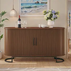 Sideboard Buffet Cabinet with Storage, 54.3" Storage Cabinet with Sliding Door & Adjustable Shelf, Mid Century Modern Coffee Bar Console Table for Kitchen, Entryway, Walnut