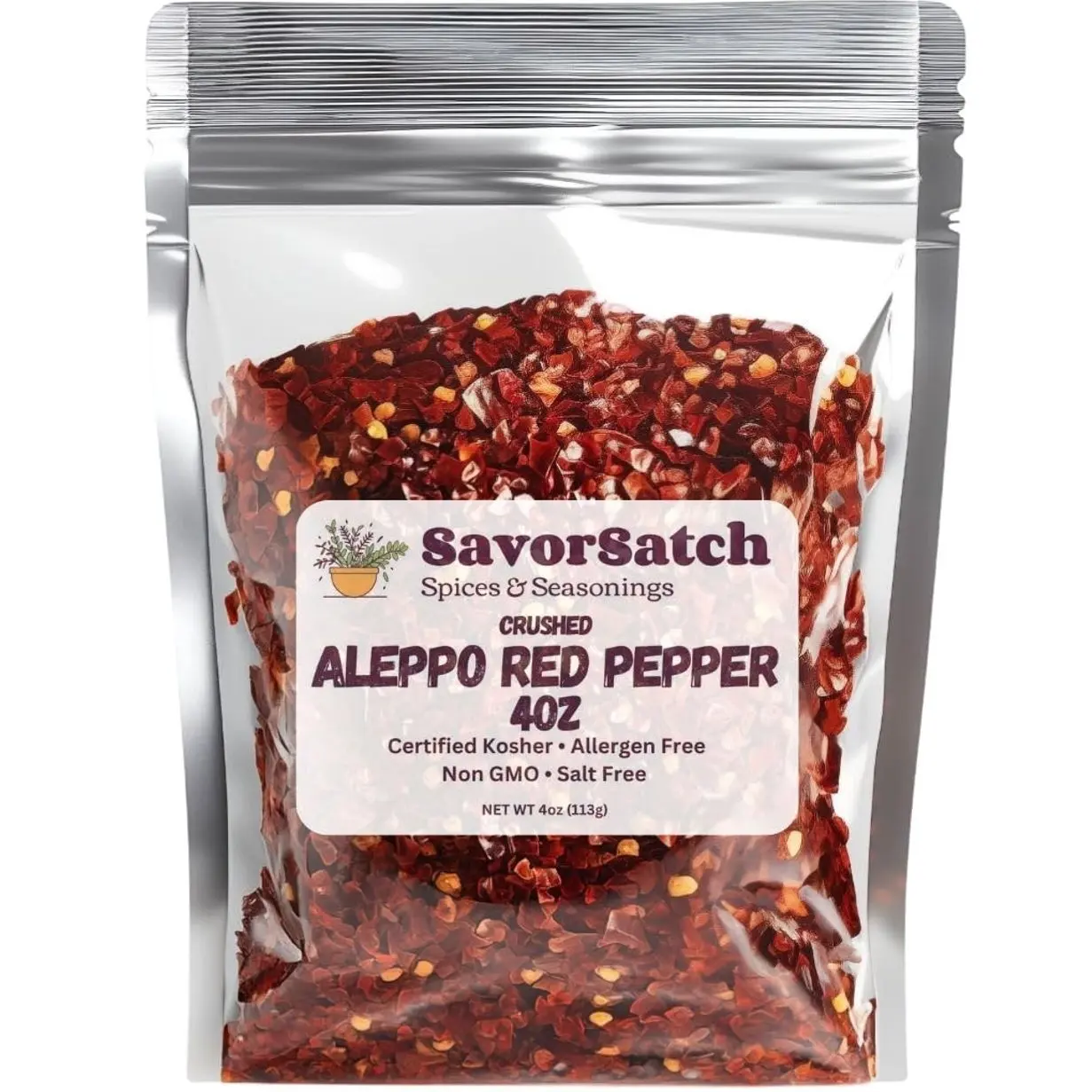 SavorSatch Aleppo Red Pepper Flakes - 4 oz Resealable Pouch | Certified Kosher, Moderately Spicy Halaby Chili Pepper | Authentic Turkish Flavor | Crushed Red Capsicum annuum for Cooking and Seasoning