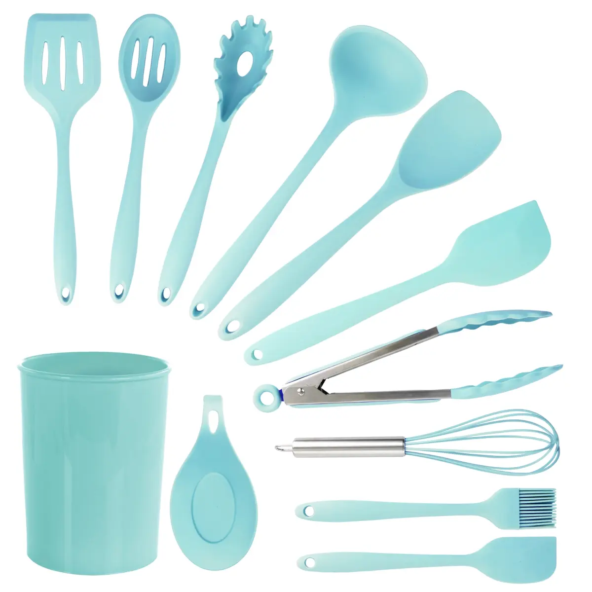 212 MAIN MegaChef Light Teal Silicone Cooking Utensils Set - 12-Piece Kitchen Kit with Whisk, Food Grade, Heat-Safe, High-Elasticity Silicone Spatulas & Turners, Food Grade Spatulas & Turners