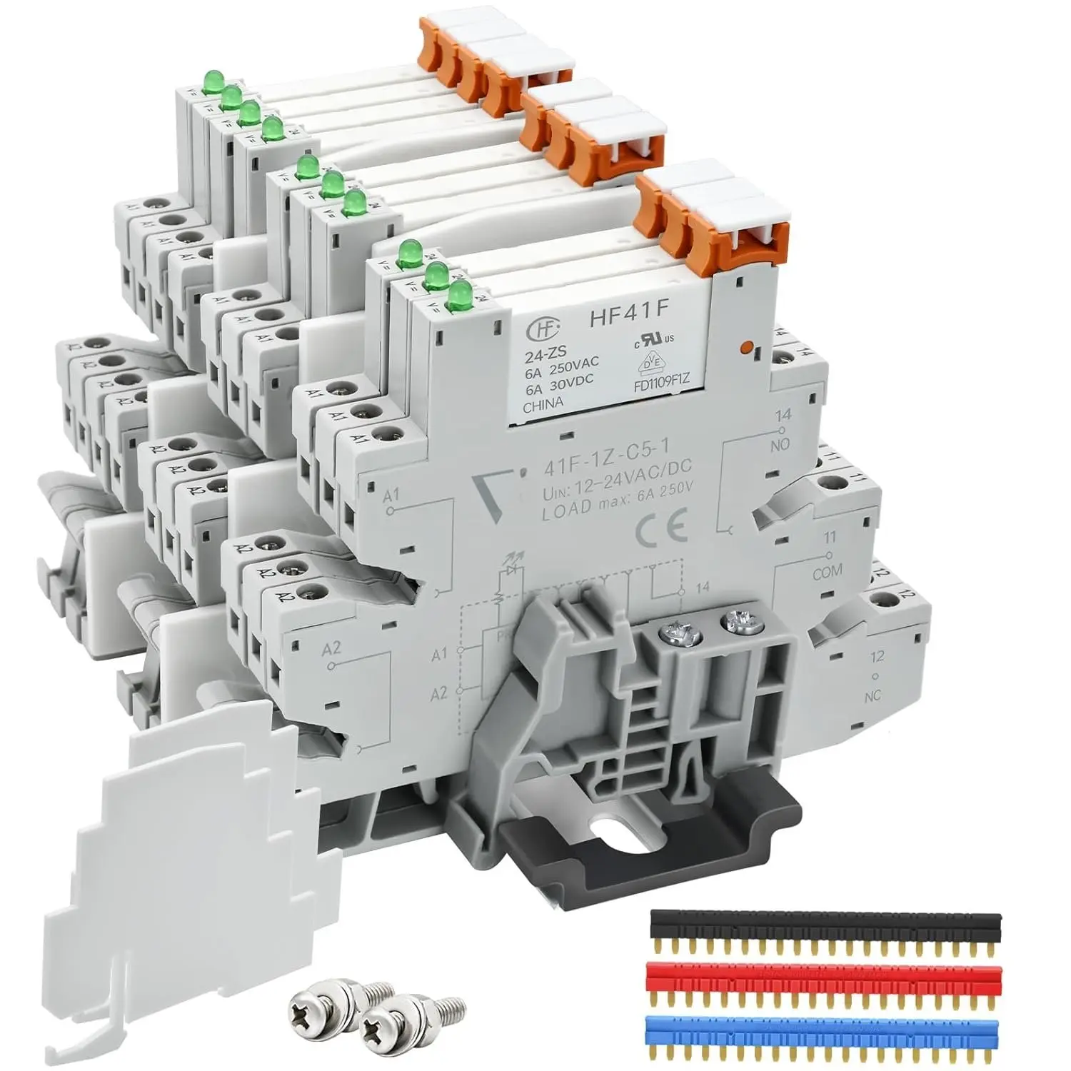 10× Plastic Sealed Miniature Power Relays with Socket Base, 24V DC 6A SPDT Switch, 12~24V Compatible, 41F-1Z-C5W Model, DIN Rail Mount, UL CE Certified, 10× Relay Socket Base