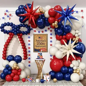 Patriotic Balloon Arch Kit Red Blue White Gold Garland with Star Foil Balloons Party Decor