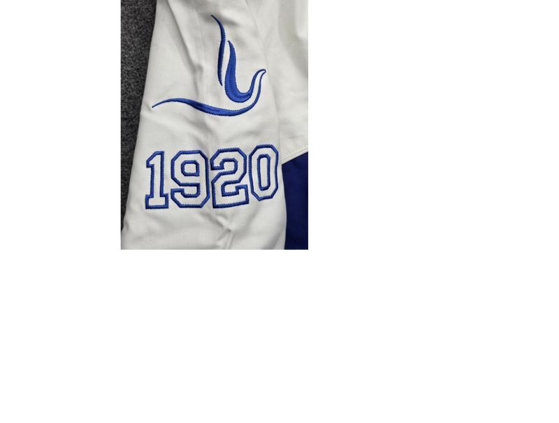 Zeta Phi Beta Flame Race Jacket - Women's Royal Blue & White Varsity Bomber with Embroidered Logo & Flame Graphics