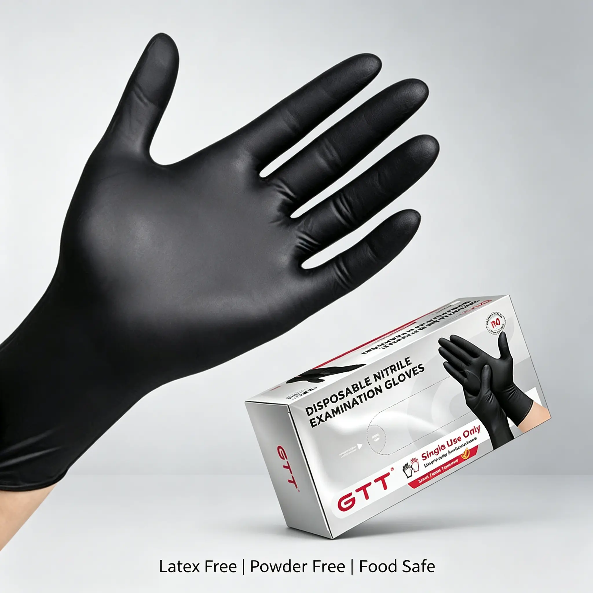 GTT 200 Pcs Disposable Thickened Black Nitrile Exam Gloves - Latex-Free, Powder-Free, Non-Sterile, Ambidextrous, Sensitive Skin-Friendly, Heavy-Duty Support Grease Cleaning Gloves for Medical, Home Use