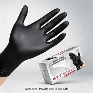 GTT 200 Pcs Disposable Thickened Black Nitrile Exam Gloves - Latex-Free, Powder-Free, Non-Sterile, Ambidextrous, Sensitive Skin-Friendly, Heavy-Duty Support Grease Cleaning Gloves for Medical, Home Use