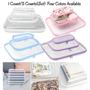 1/3 Counts(Set) Clear Storage Box, Large Capacity Zipper Storage Box, White/Pink/Blue/Purple Available Portable Storage Organizer for Skincare, Clothes, Books, Laundry, Travel Toiletry Bag, Space Saver Organizer, Large/Medium/Small Size available