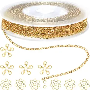 33ft 2mm Non-Tarnish 18K Gold Plated Stainless Steel Gold Chain for Jewelry Making Findings Supplies DIY Necklaces Earrings Bracelets Crafts for Valentines Day