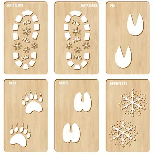 6pcs Wooden Christmas Stencils: Santa Claus, Animal Footprints and Snowflakes for Holiday Decoration, Christmas Party, Stencils for Party Decoration, Outdoor Christmas Set