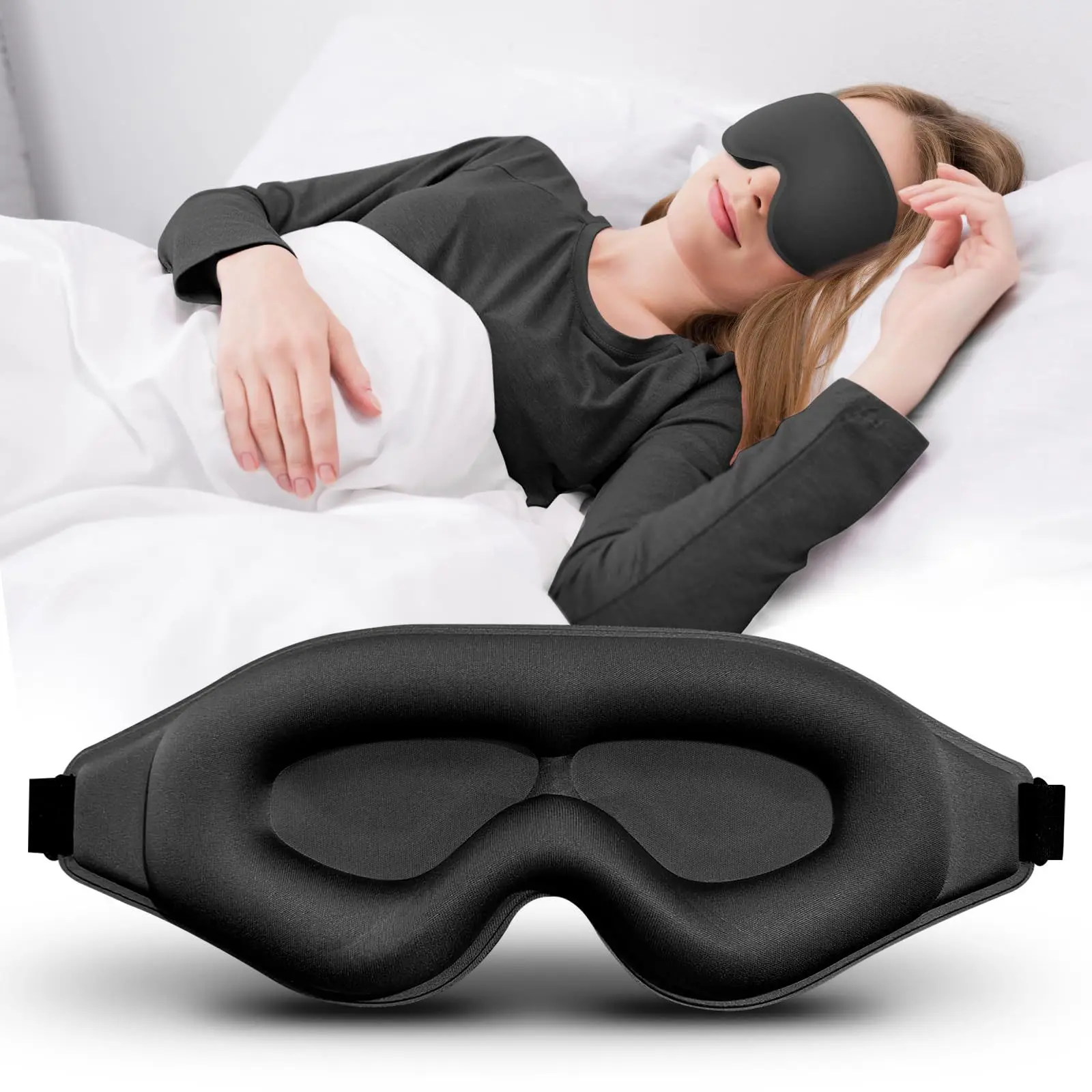 3D Deep Contoured Eye Cover for Sleeping, Adjustable Sleep Mask with Nose Pad Design, Eye Cover Mask for Sleeping, Yoga, Traveling, Sleeping Eyemask