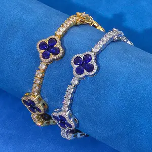 wsyjewerly Hip-Hop Four-Leaf Clover Tennis Chain, Simple and Versatile Men’s Bracelet, Unique Accessory, Zircon Crystal Bracelet, Customizable