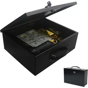Fireproof Lock Safe Box for Documents, Key Lock Steel  with Carrying Handle, for Personal Items, ,, , 0.38 CU, 13.2" W x 11" D x 4.5" H, Black