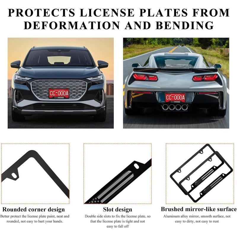 2 count Flag License Plate Frame, Flag Patriotic Stainless Steel Auto Plate Cover, Rust-Proof License Plate Holder, Universal Accessories (Black) 2 count Flag License Plate Frame, Flag Patriotic Stainless Steel Auto Plate Cover, Rust-Proof License Plate Holder, Universal Accessories (Black)