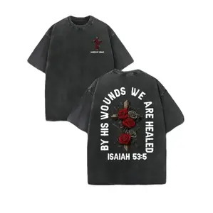 Isaiah 53 5 Saved By Grace Cross Rose Graphic Tee Mens Oversized Vintage Washed T Shirt 230g Heavyweight Cotton Christian Streetwear Faith Based Apparel Religious Gift Retro Y2K Casual Summer Tops Trending Tiktok Viral Unisex Outfit