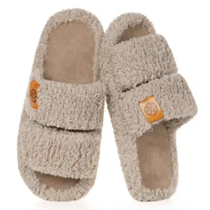 Women's Cozy Slippers Slip On Open Toe House Slippers for Women Indoor Arch Support Anti-slip Shoes Lightweight Winter House Bedroom Shoes with Plush Faux Fur Upper and Thermoplastic Rubber Sole Flipflop
