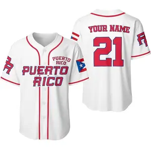 (Message Us The Name and Number) Custom Puerto Rico Baseball Jersey – 3D Flag Design with Name & Number