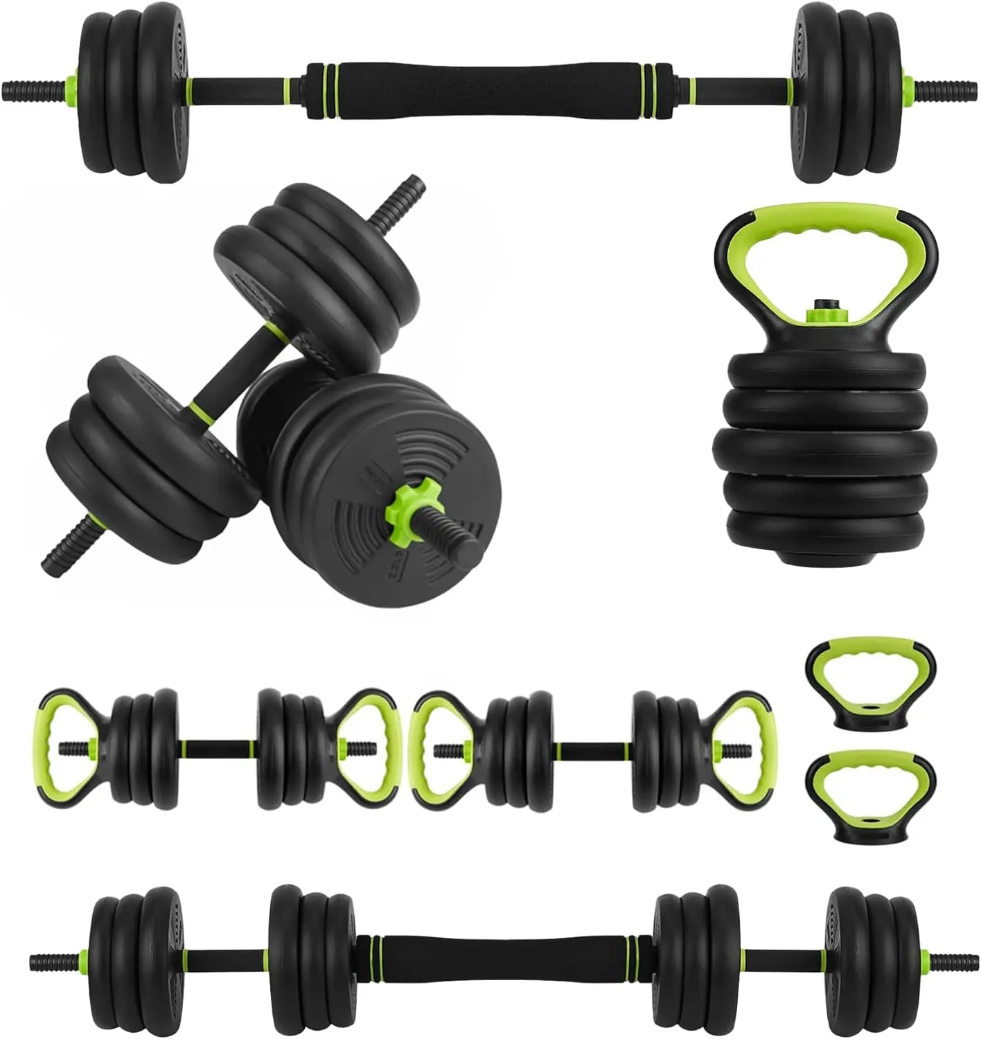 Adjustable Dumbbell Set, 66/88Lbs Free Weight Set with Connector, 4 In1 Dumbbells Set Used As Barbell, Kettlebells, Push Up Stand,Green and Black