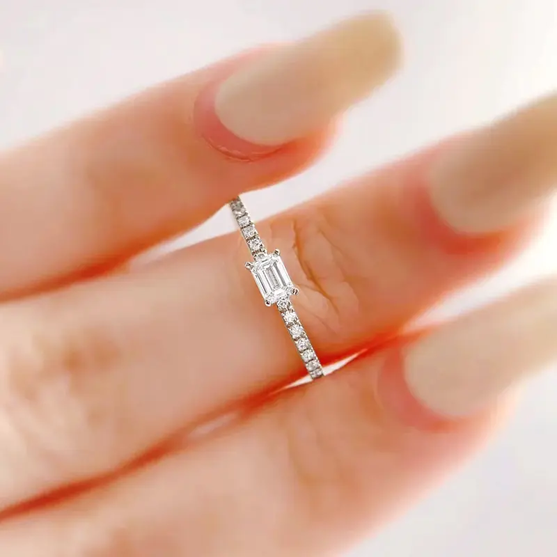 S925 Sterling Silver Ring for Women, Dainty Minimalist Band with Square Zirconia, Elegant Stackable Jewelry for Everyday Wear, Beautiful Rings