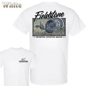 [ 🎇 100% Cotton]Fieldstone Turkey Hunting T-Shirt - Detailed Wild Turkey Back Print , Classic Sporting Lifestyle Brand Style , Outdoor Apparel , Casual Everyday Wear , Great Gift For Hunters Crew Neck Menswear Tops