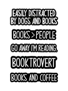 5-Piece Cartoon Badges Book Lover Attitude Theme Creative Brooches Reading Distraction Social Avoidance Slogan Perfect for Readers