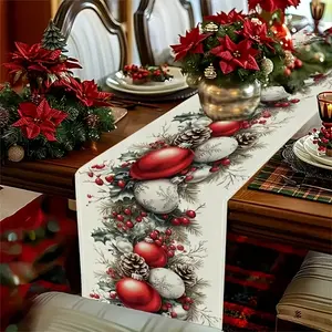 LIT 1PC Christmas Table Runner Rectangular Woven Polyester Tablecloth Kitchen Dining Decor Holiday Celebrations Anniversary Dinner Home Decoration Seasonal Gift Machine Washable Ornaments