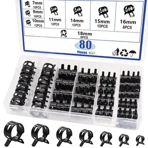 80Pcs Spring Band Hose Clamps Assortment Kit – Silicone Vacuum Hose Pipe Clamps, Low Pressure Air Clip Clamps in Sizes 7mm, 9mm, 10mm, 11mm, 14mm, 15mm, 16mm, 18mm (Black)