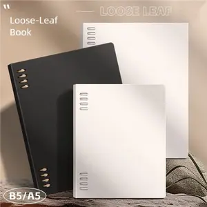 A5/B5 loose-leaf notebook, Loose leaf notepad with 120 sheets, Clip binding opens easily and allows adding or removing pages freely, Grid pages suit writing, math, study, Durable PP cover is waterproof and dustproof, Lays flat for two-sided writing