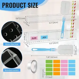 Adjustable Straw Holder For Cabinet Door - Clear Acrylic Organizer For Reusable Straws & Stirrers, Split Design Fits All Lengths, Peel & Stick Inside Cabinet Storage, Space Saving Kitchen Organization