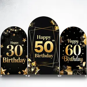 15=day Delivery Happy Birthday Gold Frame Arch Backdrop Cover for Anniversary Decor