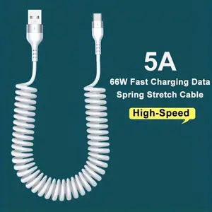 5a66w USB to Type-C Fast Charging Data Cable, Compatible with Xiaomi, Huawei, Oppo, Vivo, Realme, Car USB Charger, Extensible Spring Cord