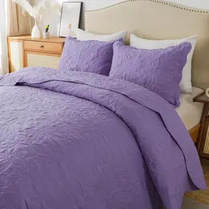 Sets King Size - 3 Piece Microfiber Set Lightweight Bedspreads Reversible Coverlets Rustic Bed Cover King Bedding Set All Season-Purple