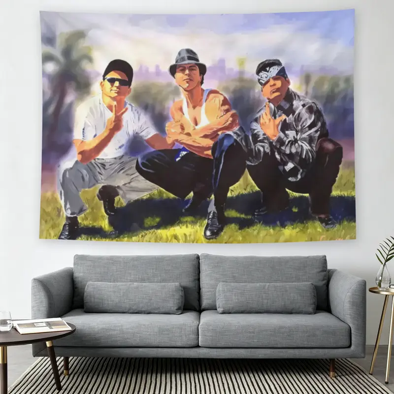90s Chicano Crew Art Wall Flag, Nostalgic Street Culture Print, Mid-century Modern Black Flash Manga Style, For Adult Fans, Urban Decor, Bedroom Living Room Tapestry