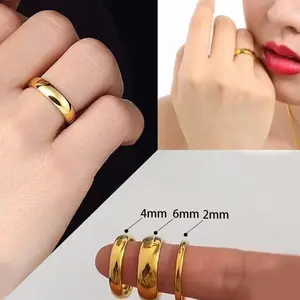 Classic 18K Gold Plated Couple Rings Wedding Engagement Minimalist Simple Smooth Stainless Steel Ring for Women and Men Jewelry
