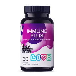 LIVS Immune Plus Gummies - Elderberry & Vitamin C D Supplement for Immune Support & Heart Health - Plant-Based, Sugar-Free, Non-GMO - 60 Gummies