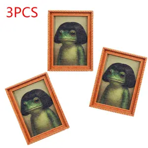 3 frog-shaped wooden photo frames, Picture frame set, fridge magnets, mini photo frames, cute decorations for refrigerators, rooms and home offices, creative festival gifts, printed fridge magnet decoration stickers