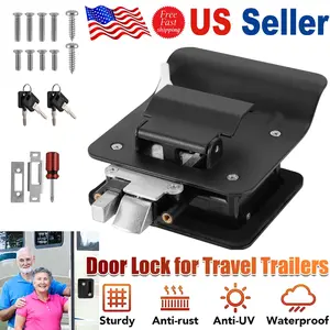 RV Door Lock Replacement Black with Paddle Deadbolt Durable Sturdy 4 Keys  For Travel Camper Trailer Safe