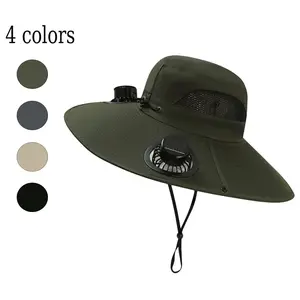 New Outdoor Cooling Fan Hat—Features 2 solar-powered fans, a USB-rechargeable wide-brimmed sun hat that provides sun protection and UV protection in the summer, perfect for fishing, hiking, camping, and other outdoor activities dual