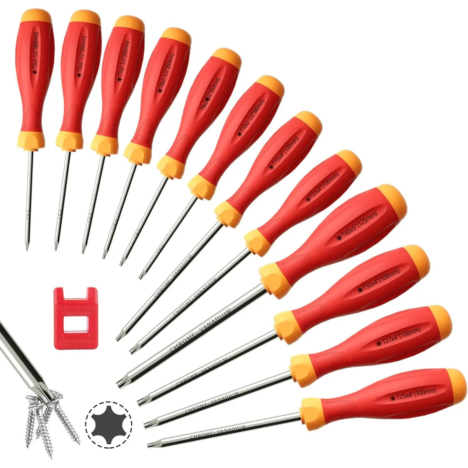 Torx  Set, 12-in-1 with T5 T6 T7 T8 T9 T10 T15 T20 T25 T27 T30 T40,  Srewdriver Set for Repair, DIY, and Maintenance,  Handle, CRV Steel,  Resistant