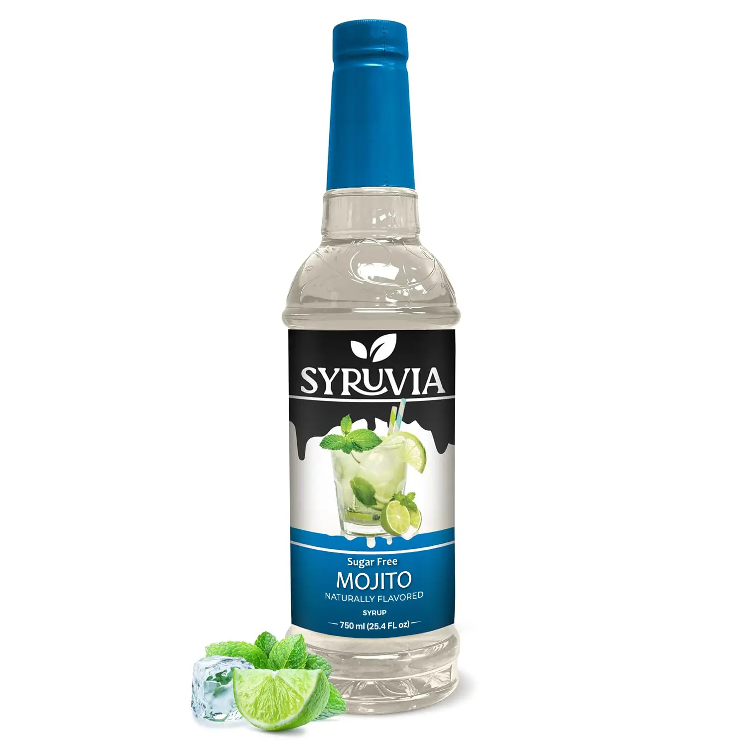 Syruvia Sugar-Free Mojito Syrup (25.4fl oz) - Premium 0-Calorie Lemon Sweet Fruit Drink Flavoring, Gluten-Free, Kosher, No Sugar Added Syrup & Concentrate for Cocktails, Desserts