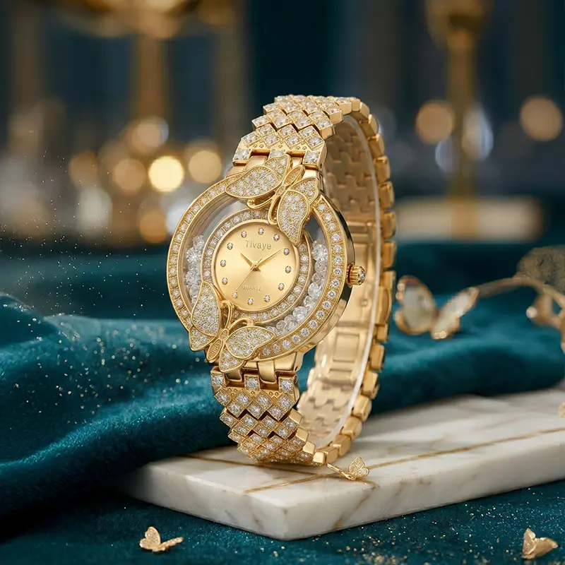 Women’s Diamond Butterfly Watch Analog Quartz Wristwatch Sparkling Butterfly Design Waterproof Bling Bracelet Watch for Daily Party Wedding Luxury Fashion Elegant Jewelry Gift for Her