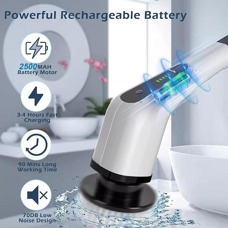 [Tiktok Made Me Buy It!]9 in 1 Electric Spin Scrubber with Interchangeable Brushes IPX7 Waterproof for Deep Cleaning Versatile Home Cleaning Tool Ideal for Multiple Tasks