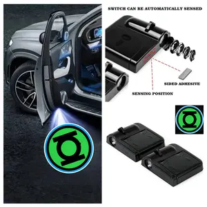 4PCS Marvel Green Lantern Logo Car Door Welcome Light, Projection & Atmosphere Lamp, No-Drill Stick-On Easy Installation, Fit for Most Car Models, Upgrade Car Interior Grade