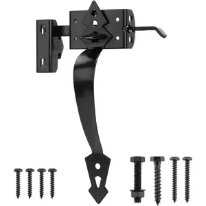Thumb Gate Latch Hardware for Wooden Fence Heavy Duty, Self Closing Door Latches with 8" Decorative Handle, Gate Lock Kit for Outdoor Garden, Pool, Metal Gate, Vinyl Fence, Steel, Black Finish