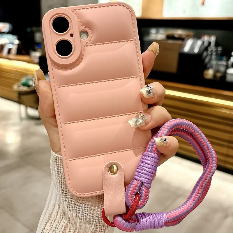 [Liquid Down Jacket - Leather Buckle Lanyard] Pink