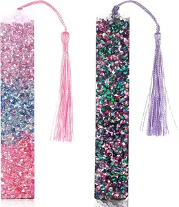 2Pcs Glitter Resin Bookmarks with Tassels Purple Pink Tassel Bookmarks Bling Acrylic Bookmark Resin Book Marks for Girls Women Book Lover Reading Presents
