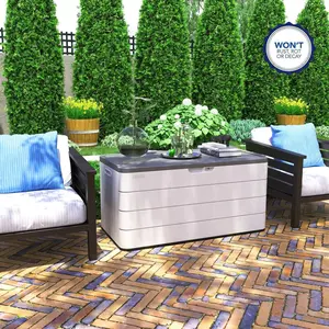 ADDOK Large Resin Deck Box Lockable, Outdoor Garden Storage Box Waterproof, Elegant Storage Bench for Cushions, Garden Tools