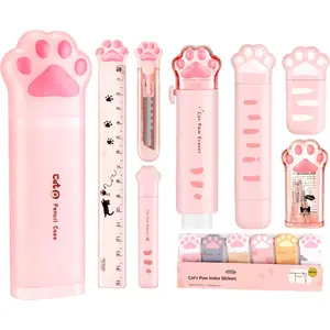 9Pcs Cute School Supplies Kit Includes Pencil Sharpener, Eraser, Sticky Notes & Ruler for Students